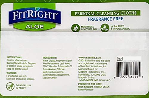 FitRight Aloe Quilted Heavyweight Personal Cleansing Cloth Wipes, Unscented, 576 Count, 8 x 12 inch Adult Large Incontinence Wipes