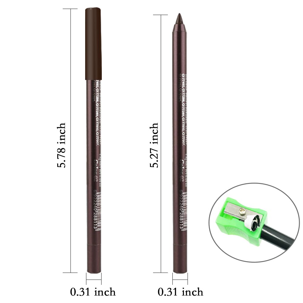 Kaely Gel Eyeliner Pencil for Women, Dark Brown Eye Liner Waterproof Smudge Proof with Sharpener, Waterline Eye Makeup Liners, delineador de ojos contra el agua, Vegan & Cruelty-Free, 02