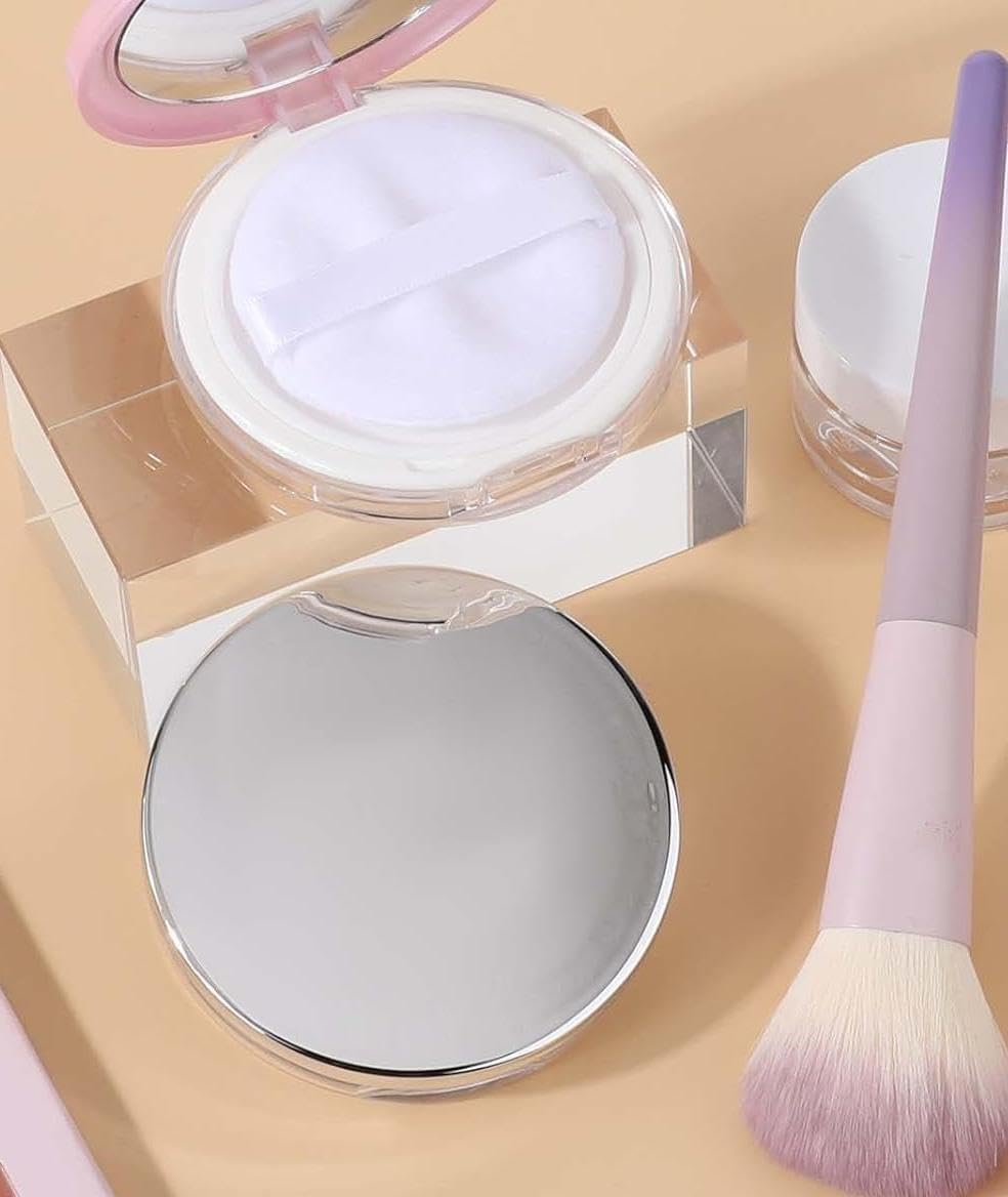 2 Pcs Powder Container with Puff Reusable Empty Compact Powder Makeup Case with Elasticated Net Sifter and Mirror Travel Container Case Portable for Women