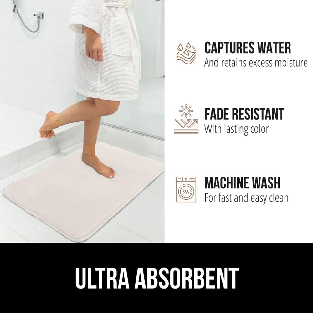 GORILLA GRIP Memory Foam Bath Mat, Soft Absorbent Velvet Bathroom Mats, Durable Dots on Underside, Machine Washable Bathmat, Carpet Rug Room Decor for Shower Tub Floor RV, 30x20 Rugs, Cream