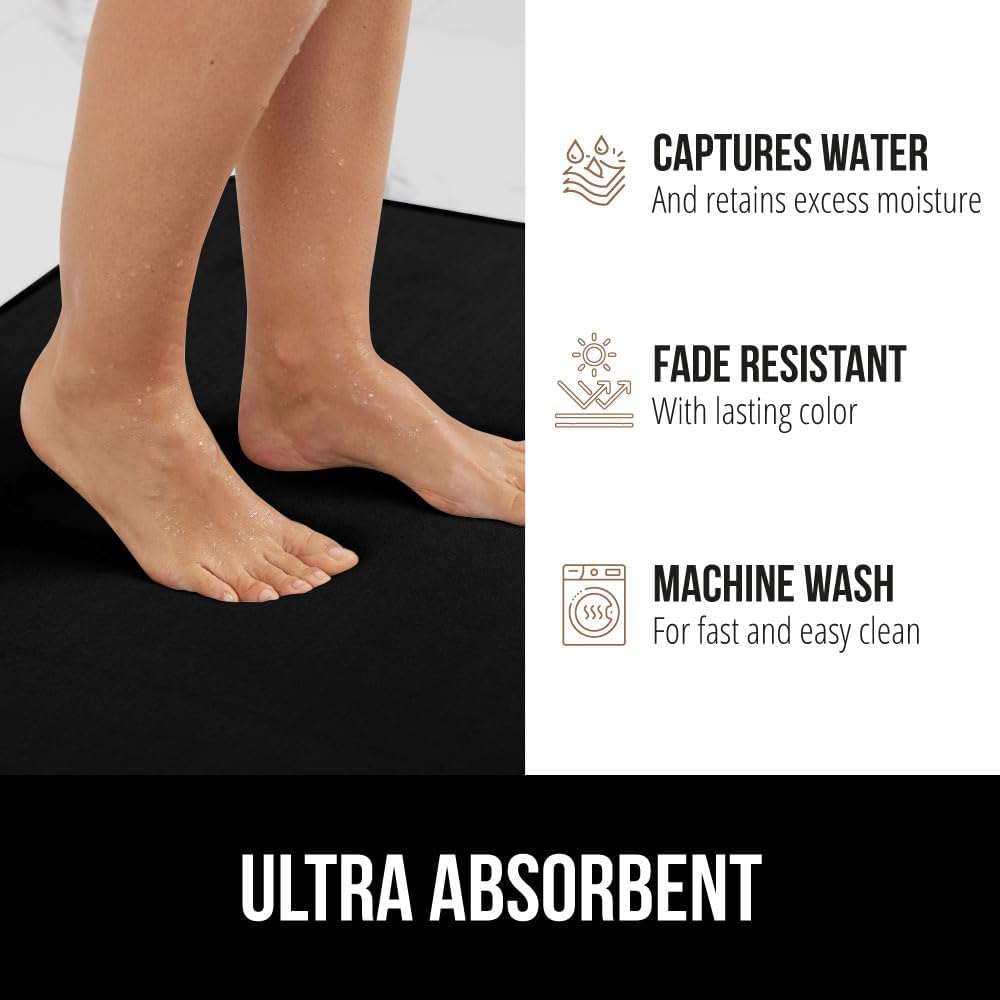 GORILLA GRIP Thick Memory Foam Toilet Rug for Bathroom, Square Shaped Washable, Soft Absorbent Velvet Topside Floor Mats, Machine Wash, Cushioned Luxury Rugs for Bath Room, 22.5x19.5, Black