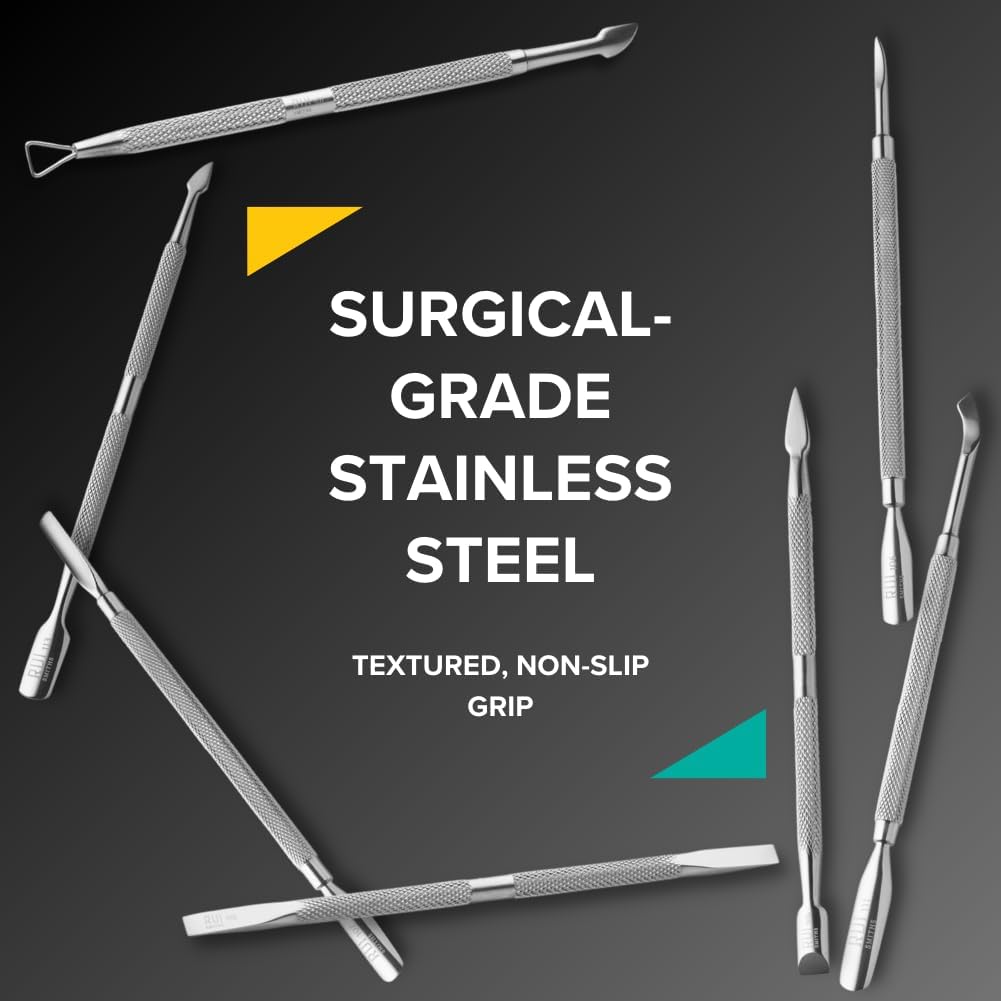 Rui Smiths Pro Cuticle Pusher with 2 Ends - Stainless Steel Manicure Tool - Style 104