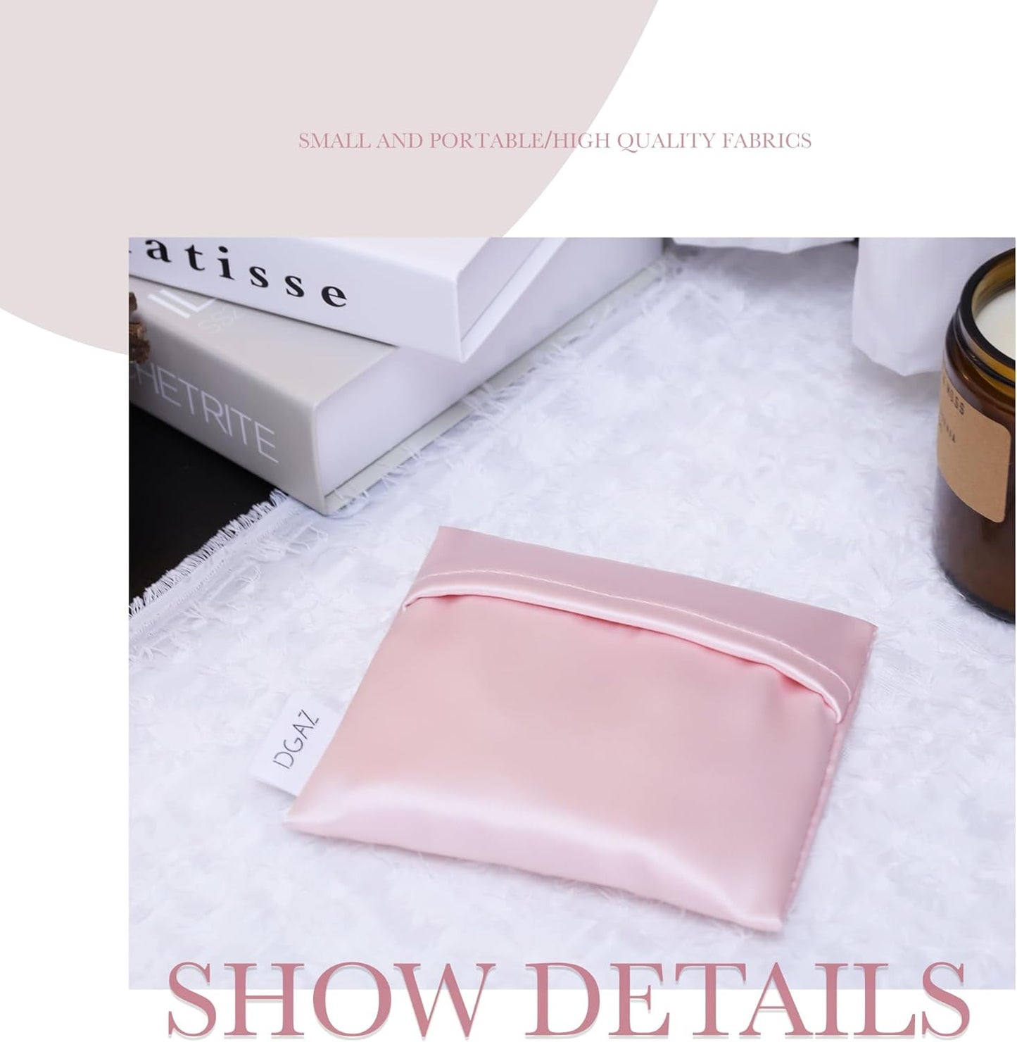 DGAZ Silk Sanitary Napkin Storage Bag, Period Bag for Teen Aged Girls, Portable Period Bag for Panty Liners/Menstrual Cup/Small Tampons,Mini Makeup Bag for Purse(Pink)