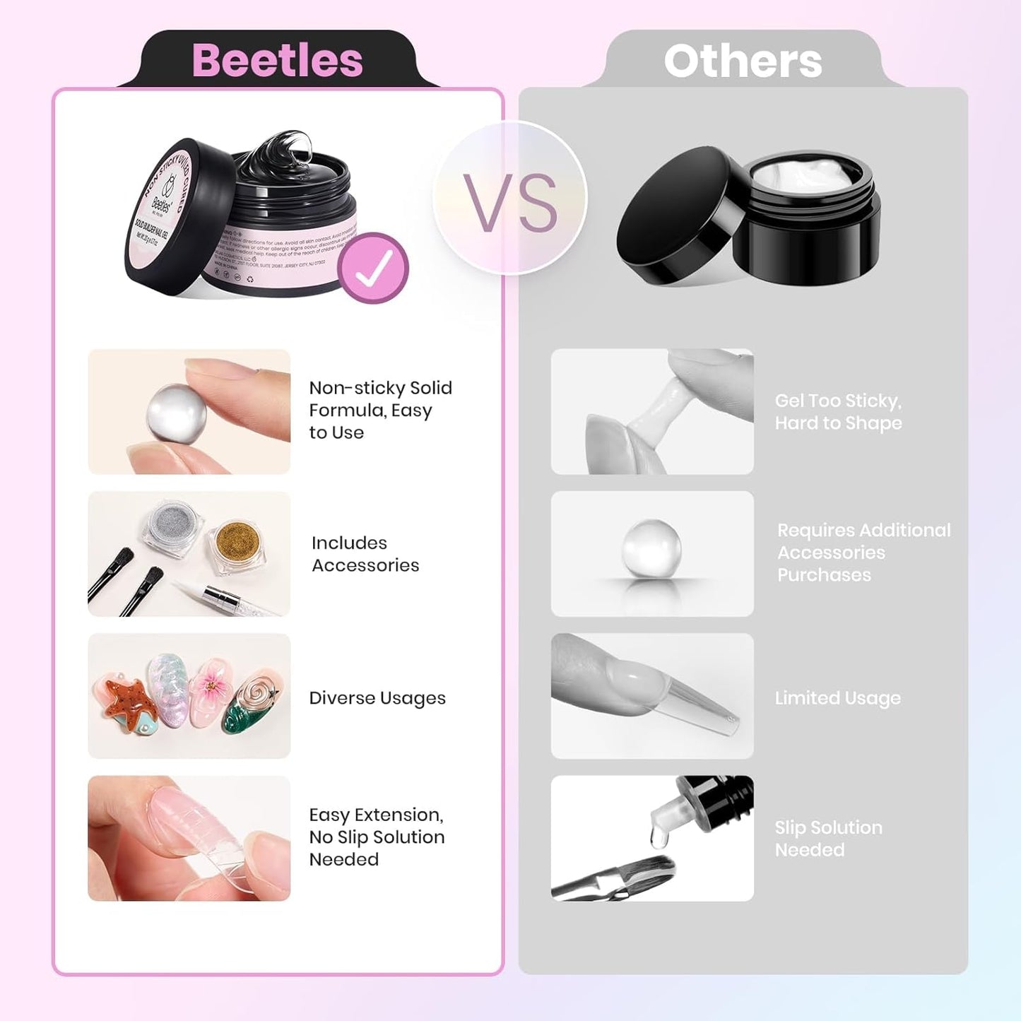 Beetles Solid Builder Gel for Nails, 20g *4 Colors Clear Pink White 3D Sculpting Gel Non-Sticky Hand Carving Nail Glue for 3D Nail Art with 3D Mold Chrome Nail Powder Tools Salon DIY at Home