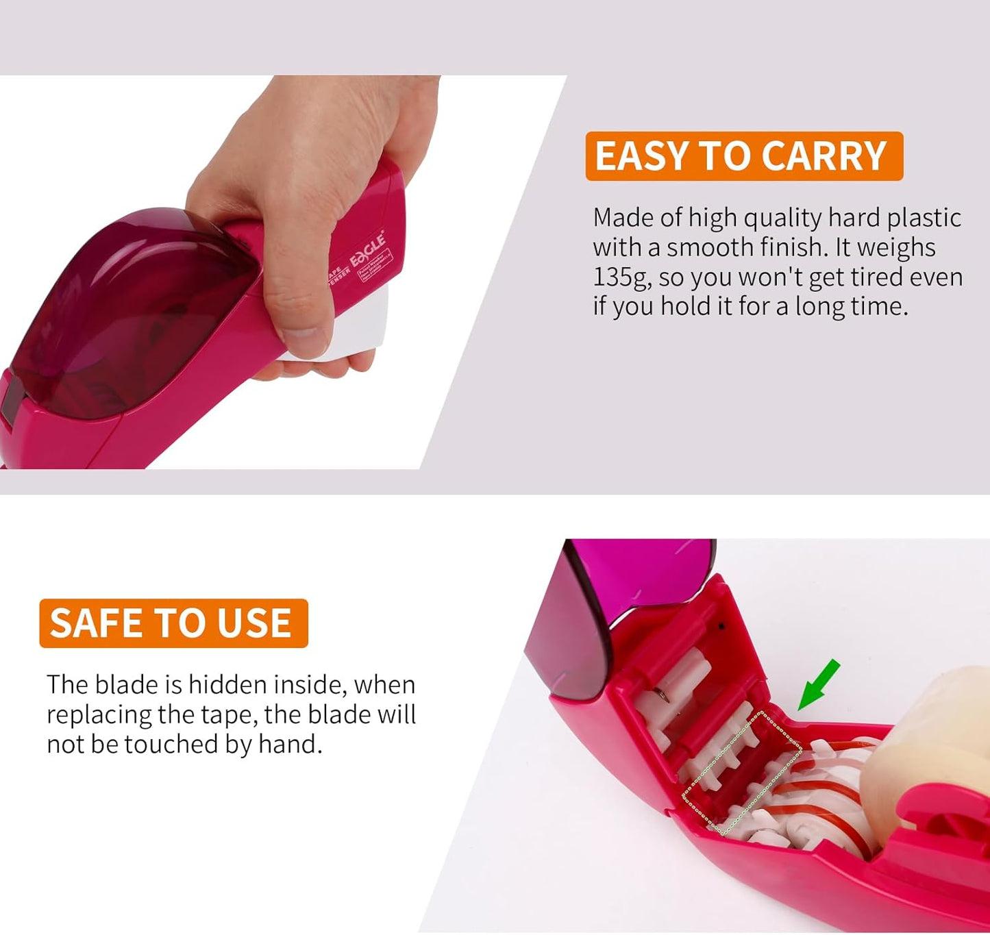 Eagle Automatic Tape Dispenser and Tape Gun. Free 1/2" (12mm) and 3/4" (19mm). Ideal for Taping Gifts, Packages, Scrapbooks and Envelopes (Pink)