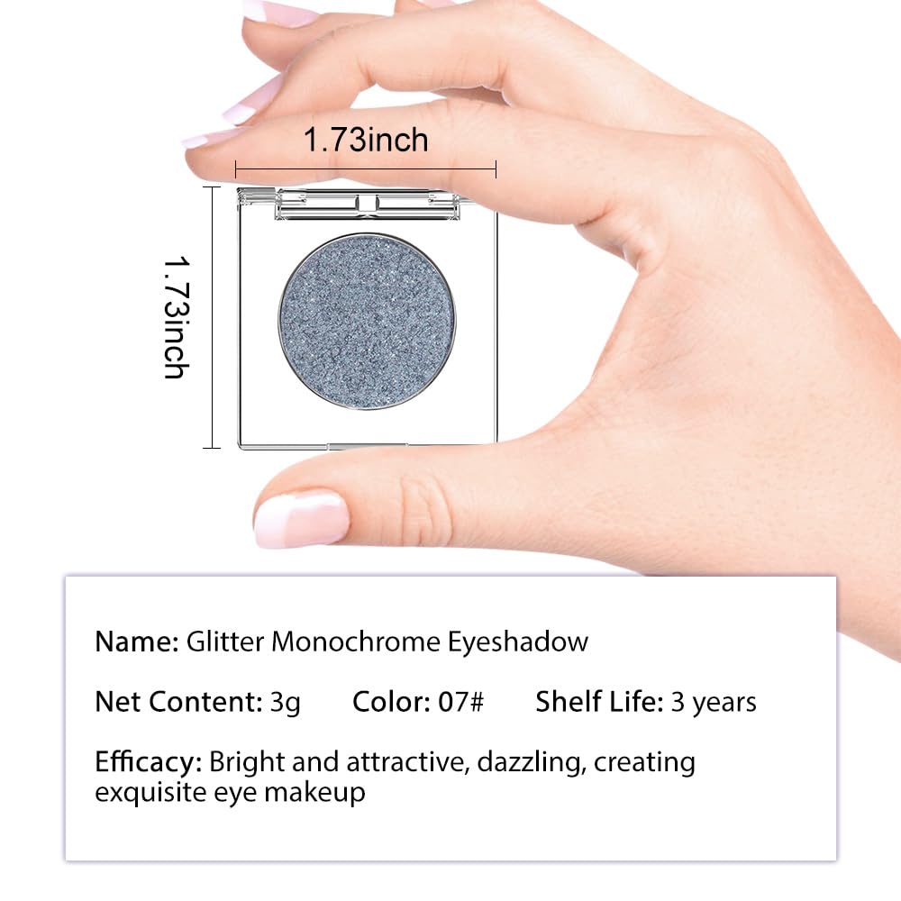 Glitter Shimmer Sparkle Eye Shadow Palette Makeup for Women, Shimmer Blue Glitter Metallic Holographic Iridescent Cream Iridescent Single Monochrome Eyeshadow Makeup
