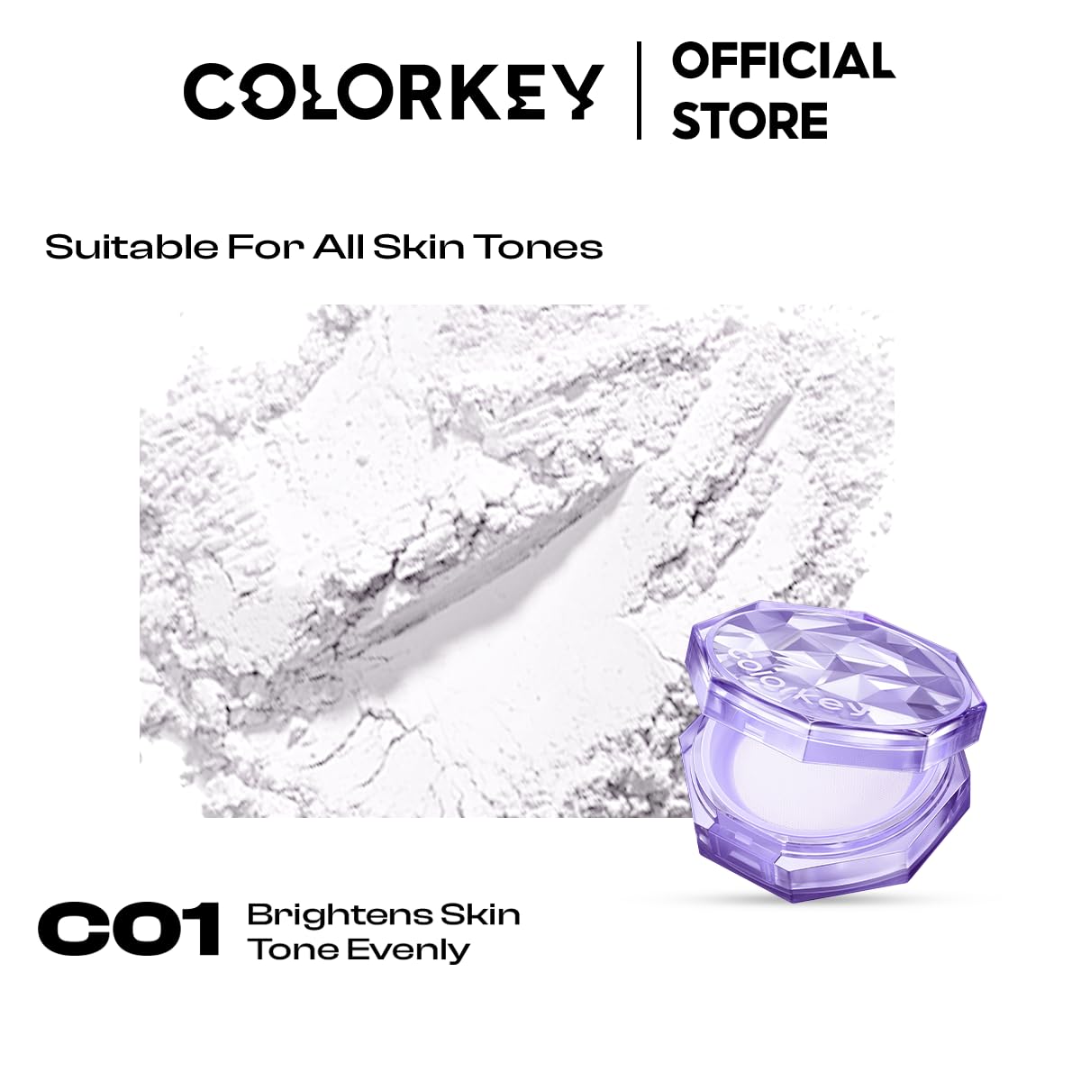 Colorkey Original Setting Loose Powder, Matte Finish, Long-lasting, Oil-control, Waterproof, Sweat-proof, Non-cakey, Natural Look, Sets Makeup, Evens Skin Tone (C01, Normal)