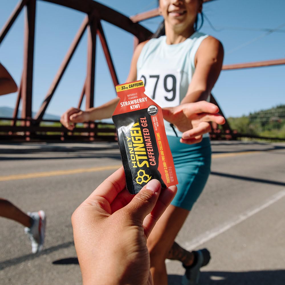 Honey Stinger Caffeinated Organic Energy Gel Variety Pack, 12 Packs Each of Salted Caramel Latte & Strawberry Kiwi, Caffeinated & Gluten Free, For All Exercises, Sports Nutrition for Home & Gym