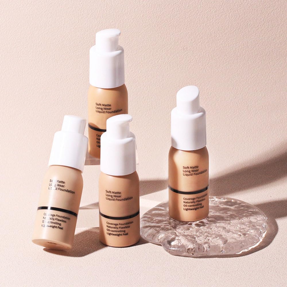 2Pcs Matte Liquid Full Coverage Foundation, Flawless Soft Matte 24HR Oil Control Full Coverage Foundation Makeup for Women, Long-Lasting Waterproof Full Coverage, 05#Tan (05+05, Pack of 2)