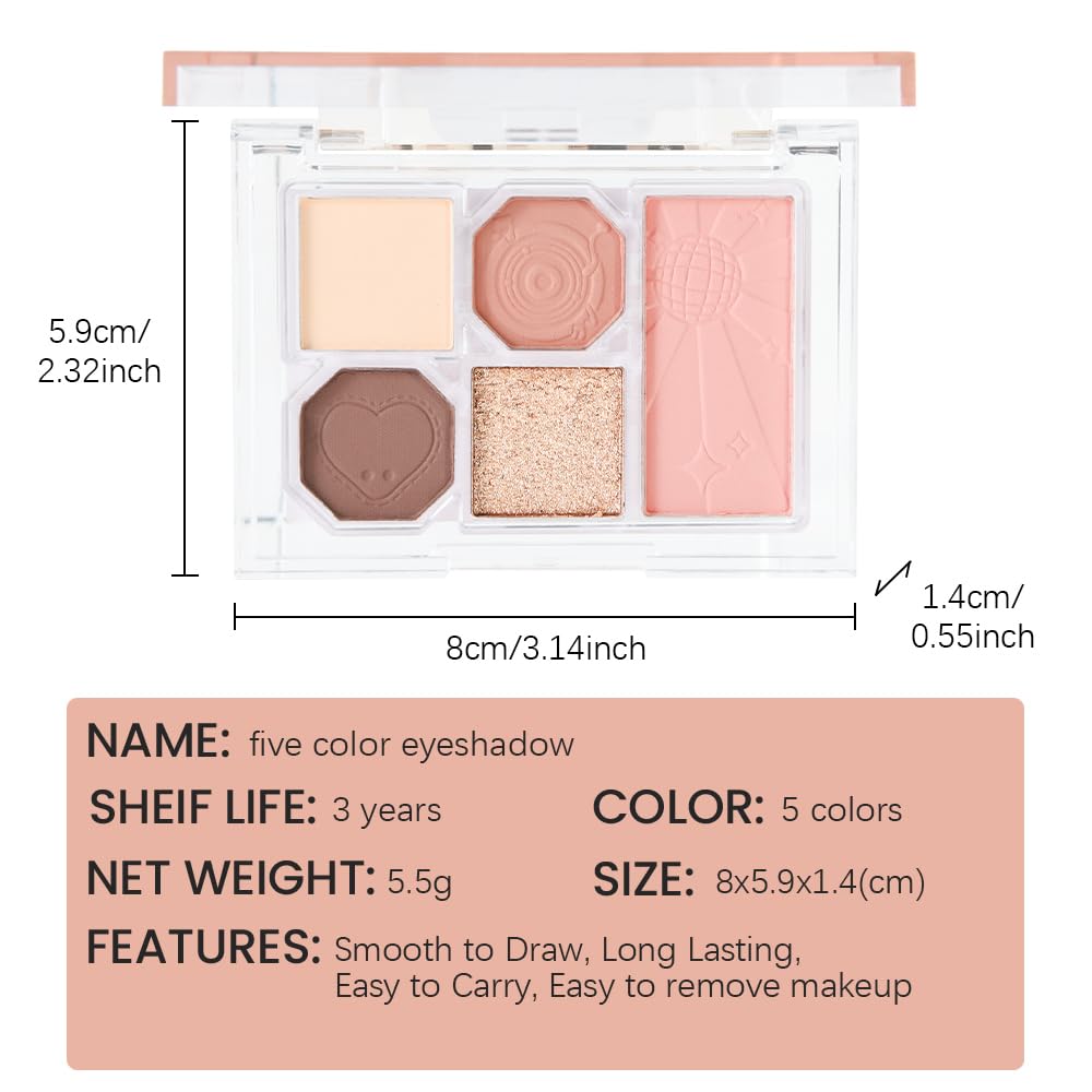 5 Colors Eyeshadow Palette Makeup, Matte Shimmer Eye Shadow Palette, Long Lasting Naturing-Looking, paleta de sombras de ojos,Everyday to Eye Makeup Looks,Vegan & Cruelty-free 03#