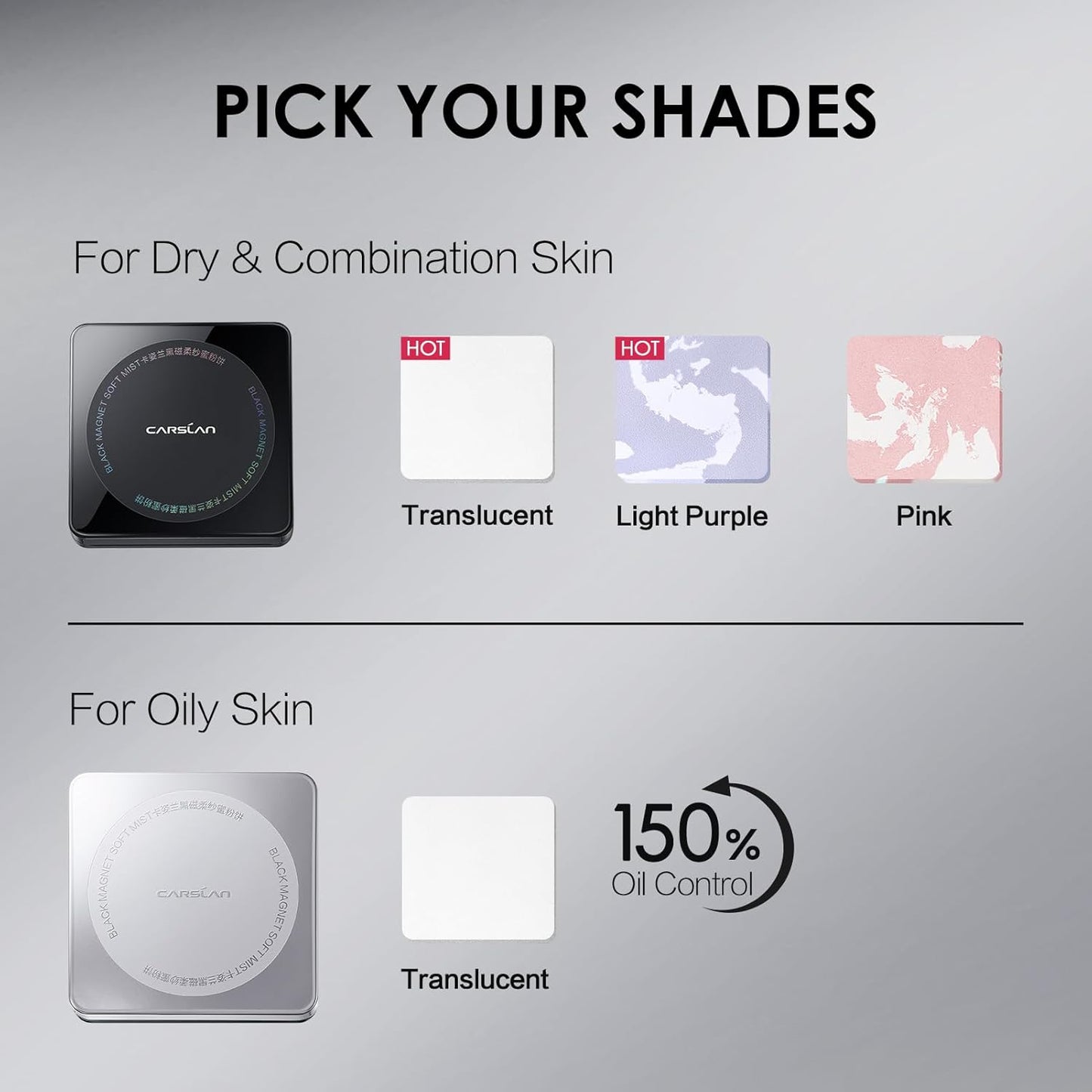 Oil Control Face Pressed Powder Compact, 24H Longlasting Waterproof Pressed Setting Powder Foundation Makeup, Shine Free, Poreless, Smooth, 02 for oily skin (0.28Oz)