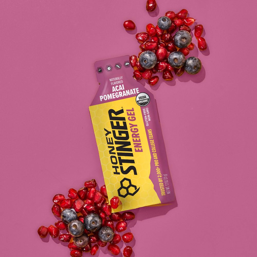 Honey Stinger Organic Acai Pomegranate Energy Gel, Gluten Free & Caffeine Free, for Exercise, Running and Performance, Sports Nutrition for Home & Gym, Pre and Mid Workout, 24 Pack, 26.4 Ounce