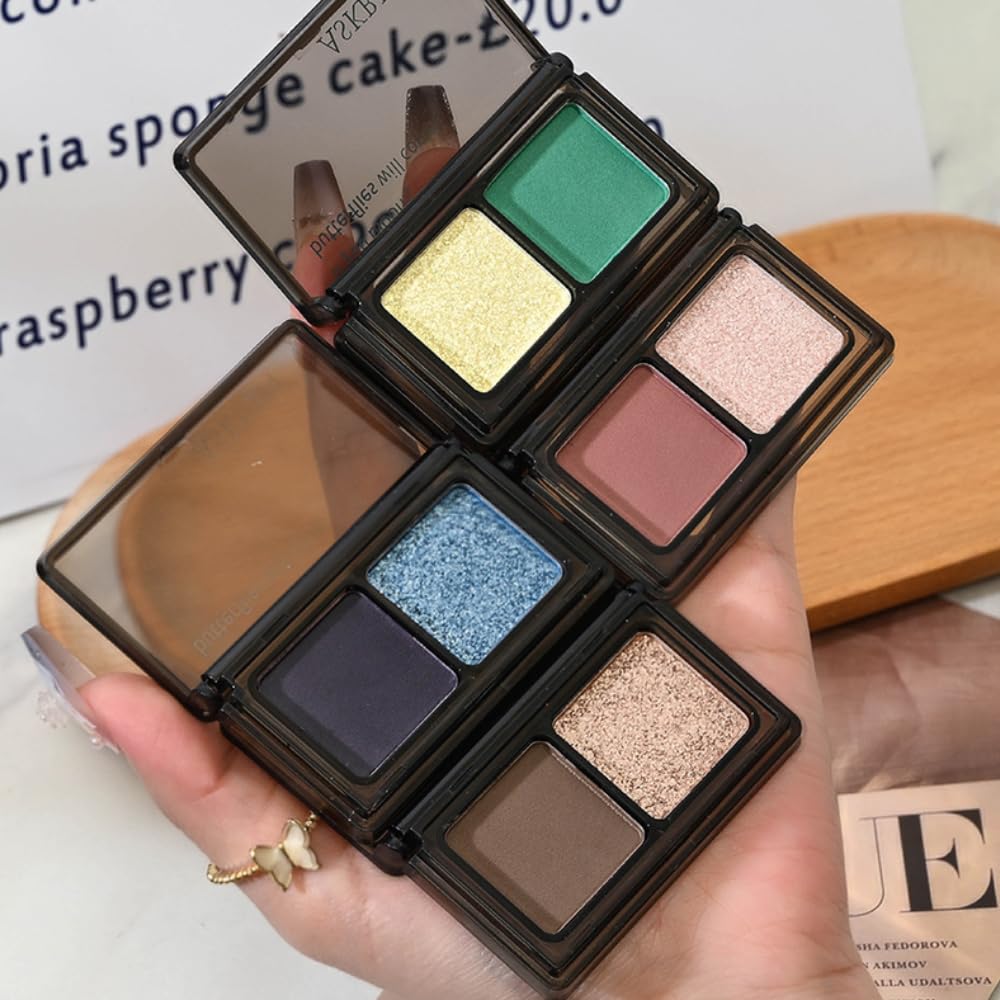 Golden Green Two Color Matte Shimmer Glitter Eyeshadow Palette,Eye Shadow Powder Professional Long-Lasting Waterproof Makeup Palette,Easy-To-Apply and Compact for Travel,Vegan & Cruelty-Free