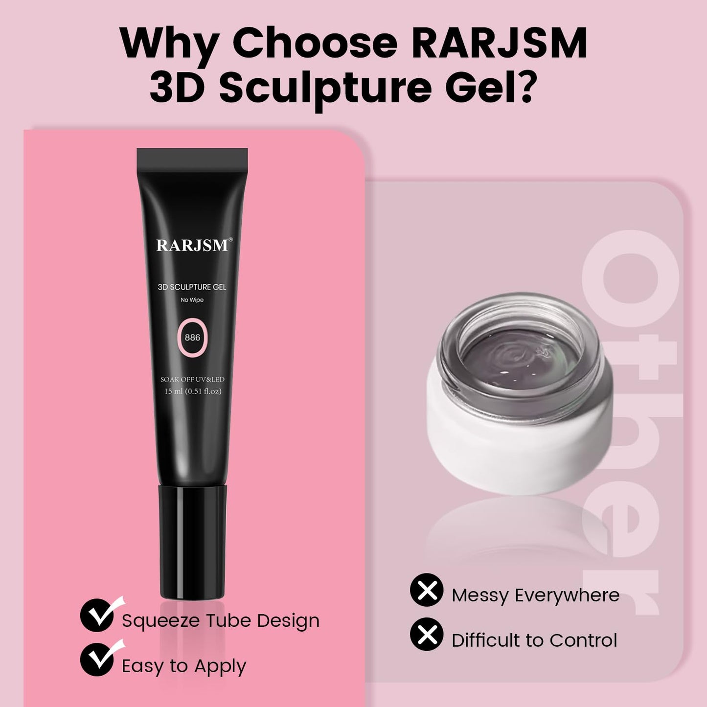 RARJSM 3D Nail Art Sculpture Gel - Nude, Pink, Rhinestone Glue, DIY Drawing, Hard Nail Craving, Sculpting Gel, UV LED Curing