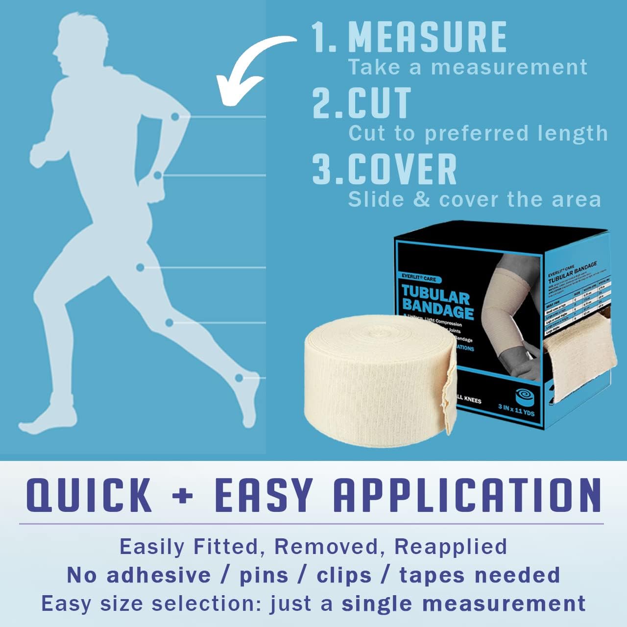 EVERLIT Elasticated Tubular Support Bandage | Stockinette Tubing for Large Arm, Knees, Legs | Light to Moderate Compression Bandage Roll For Tissue Support (Size F | 4" x 11 yd)