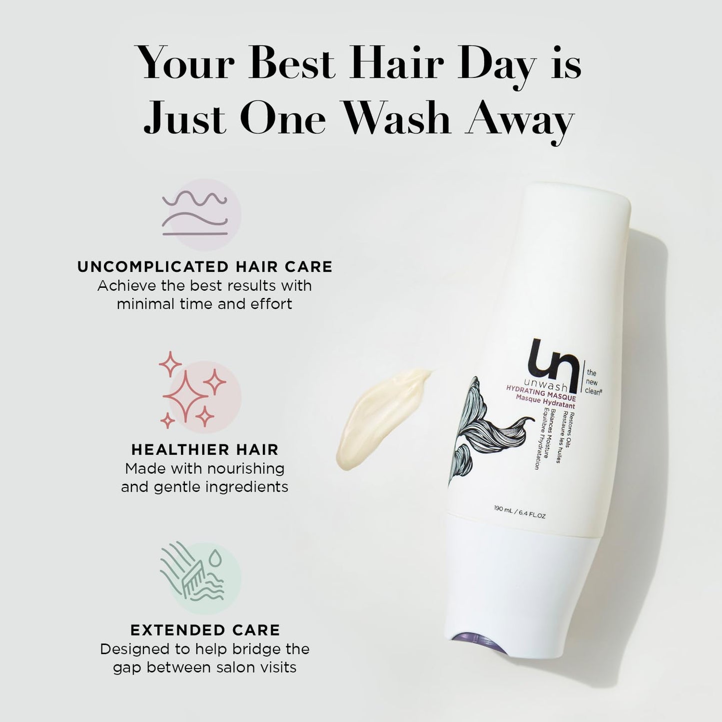 unwash Hydrating Hair Masque - Deep Conditioning & Restorative Hair Treatment for Damaged, Dry & Colored Hair, Sulfate & Paraben Free, Made w/Argan and Coconut Oils, 13.5 Fl Oz