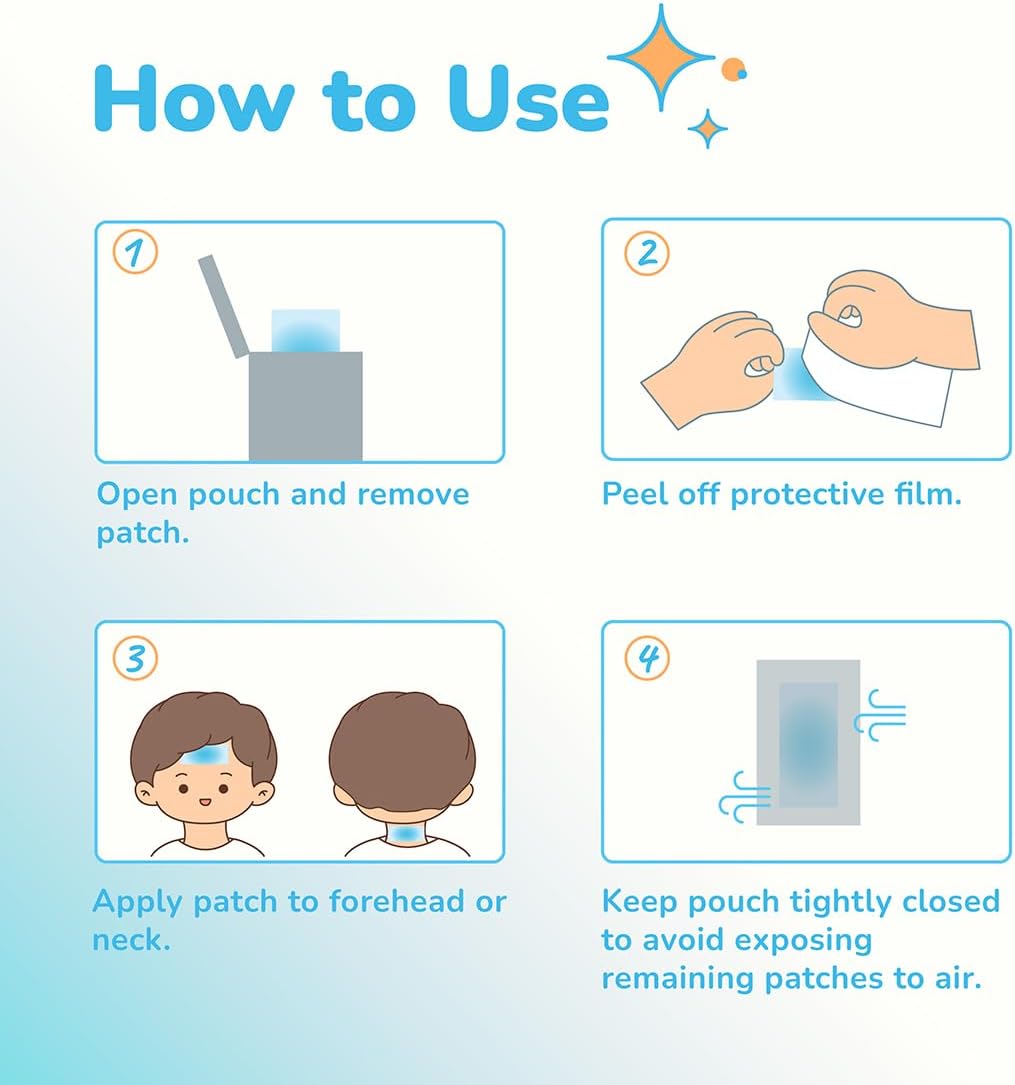 Cooling Patches for Fever Relief, Discomfort & Pain Soothe Headache,Hydrogel Sheets, 12 Count