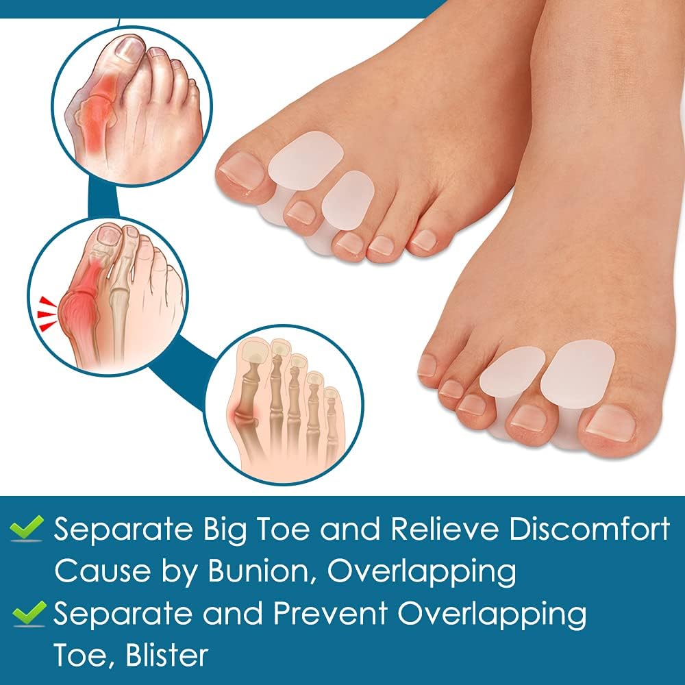 Povihome 16 Pack Toe Spacers Separators(1/2''+3/10''Thick), Bunion Corrector Gel Orthotics for Bunion, Overlapping Toes -(4 Pack of Large Size+12 Pack of Small)