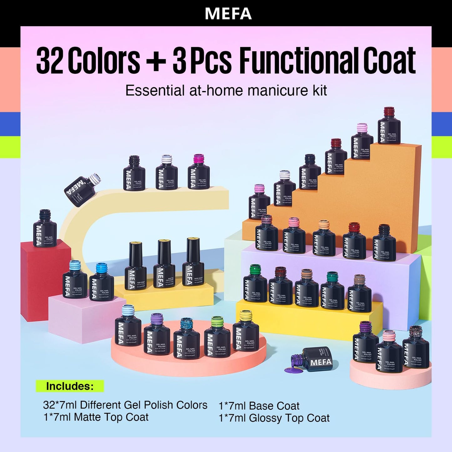 MEFA 35 Pcs Gel Nail Polish Set, 32 Colors All Seasons Collection Gel Nail Polish Set with Matte/Glossy Base Top Coat Manicure DIY Salon Home Decoration Beginners Gifts for Women