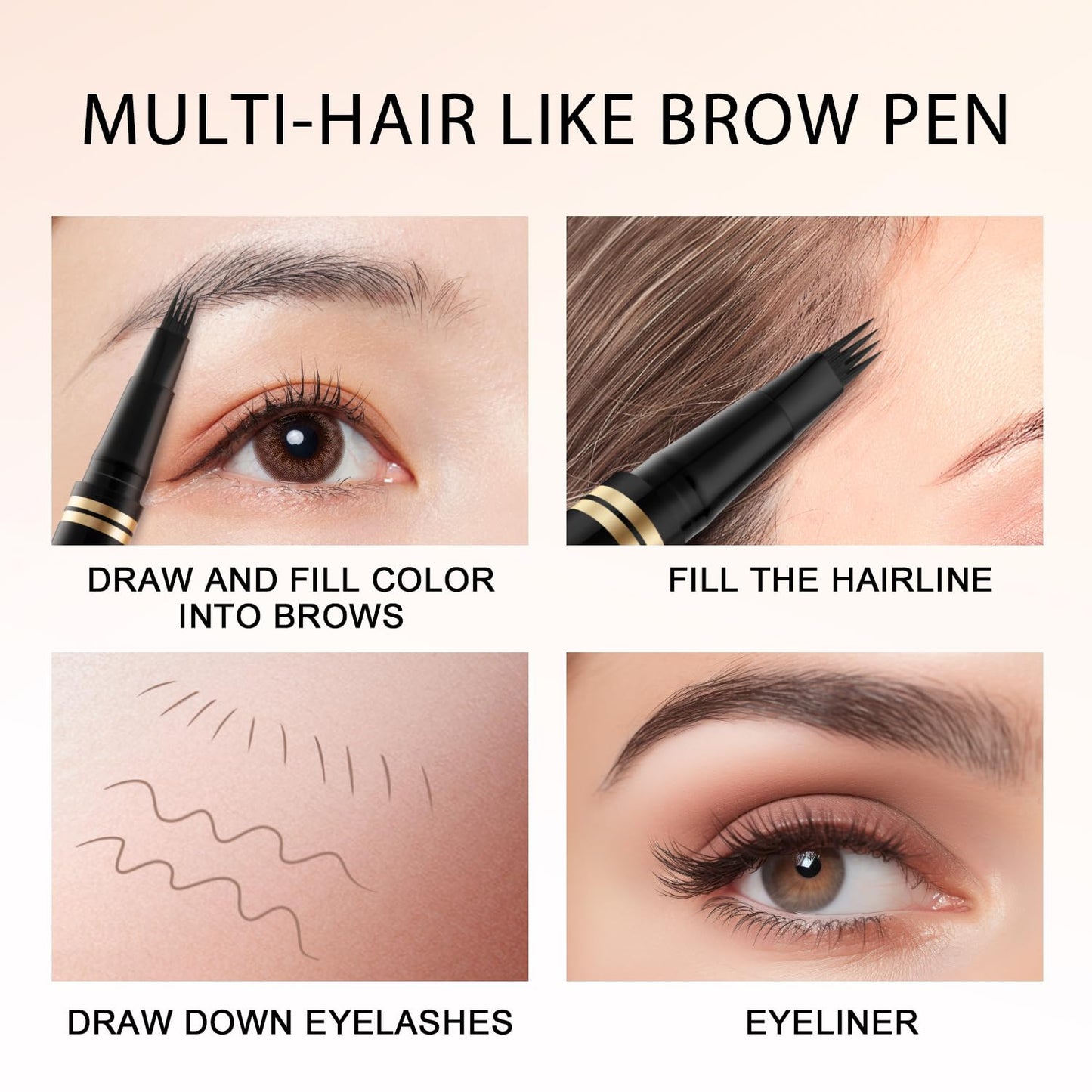 Eyebrow Pen,2-in-1 Waterproof Eyebrow Pencil with 4 Tip Microblading Brow Pen and Ultra-Precise Brow Pencil,with Dual-ended Eyebrow Brush,Eyebrow Makeup for Natural Looking - Soft Brown