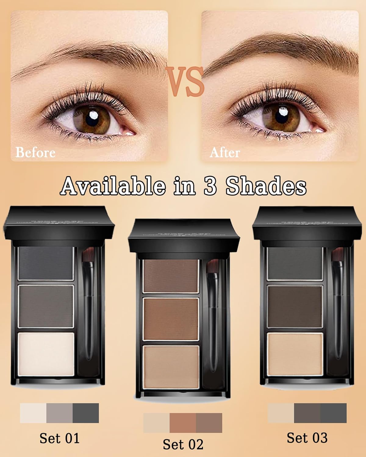 Eyebrow Powder Makeup Kit, 3 in 1 Eyebrow Kit, Brow Powder Palette Waterproof Long-Lasting, Black Brown White Brow Filler, Fill & Sculpt Full Eyebrow Kit for Women, With Mirror,Brush & Razor Set 01