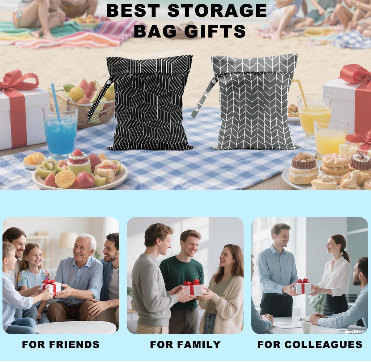 2Pcs Geometry Wet Bag 12x10 Inch, Square Waterproof Travel Laundry Bags, Stripe Washable Reusable Wet Dry Bag for Swimsuit Pool Beach Diapers Dirty Yoga Gym Clothes, Travel Gifts for Women Friend