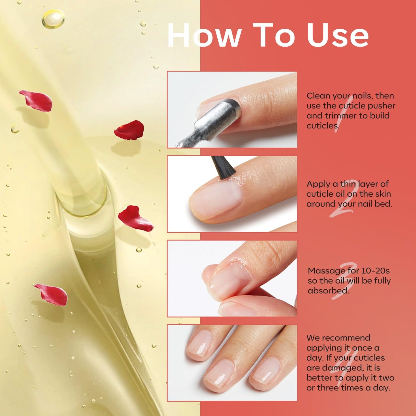 modelones Cuticle Oil for Nails Rose Nail Oil for Growth and Strength Nail Growth Oil Cuticle Care Quick Dry Nail Care Moisturize and Strengthen Damaged Nails 15ml 0.5Fl Oz