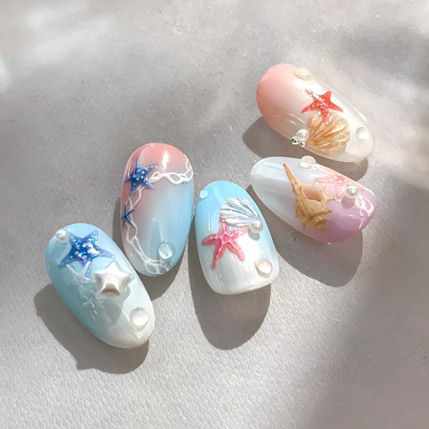 2 Sheets Starfish Nail Stickers for Nail Art 5D Embossed Ocean Nail Decals Summer Nail Stickers Colorful Nail Art Supplies Design Accessories for Women Acrylic Manicure DIY Decoration