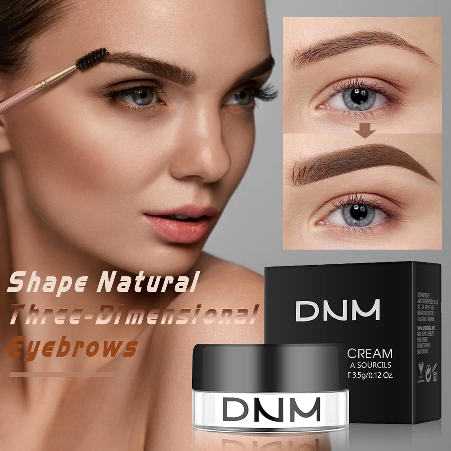 Eyebrow Pomade Kit with Dual-ended Eyebrow Brush, Water and Stain Resistant High Pigment Pomade, Corrects Brow Imperfections for Natural Long-lasting Brow Makeup (01# Ebony)