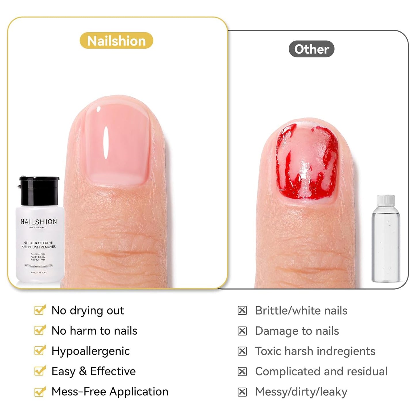 Nail Polish Remover, Non-acetone Fingernail Polish Remover Built-in Push-Down Pump, No Toxic, Rich in VE Non-Drying, 5-10s Fast Gentle Removal for Regular Nail Polishes, 5.46 fl. oz