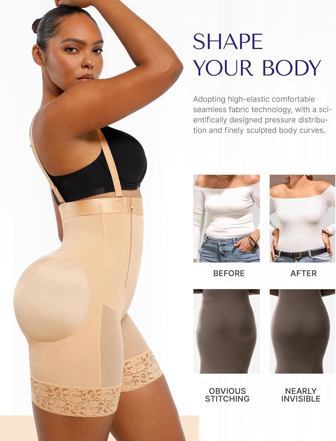 SHAPELLX Shapewear Tummy Control Fajas Colombianas Body Shaper for Women Butt Lift Bodysuit