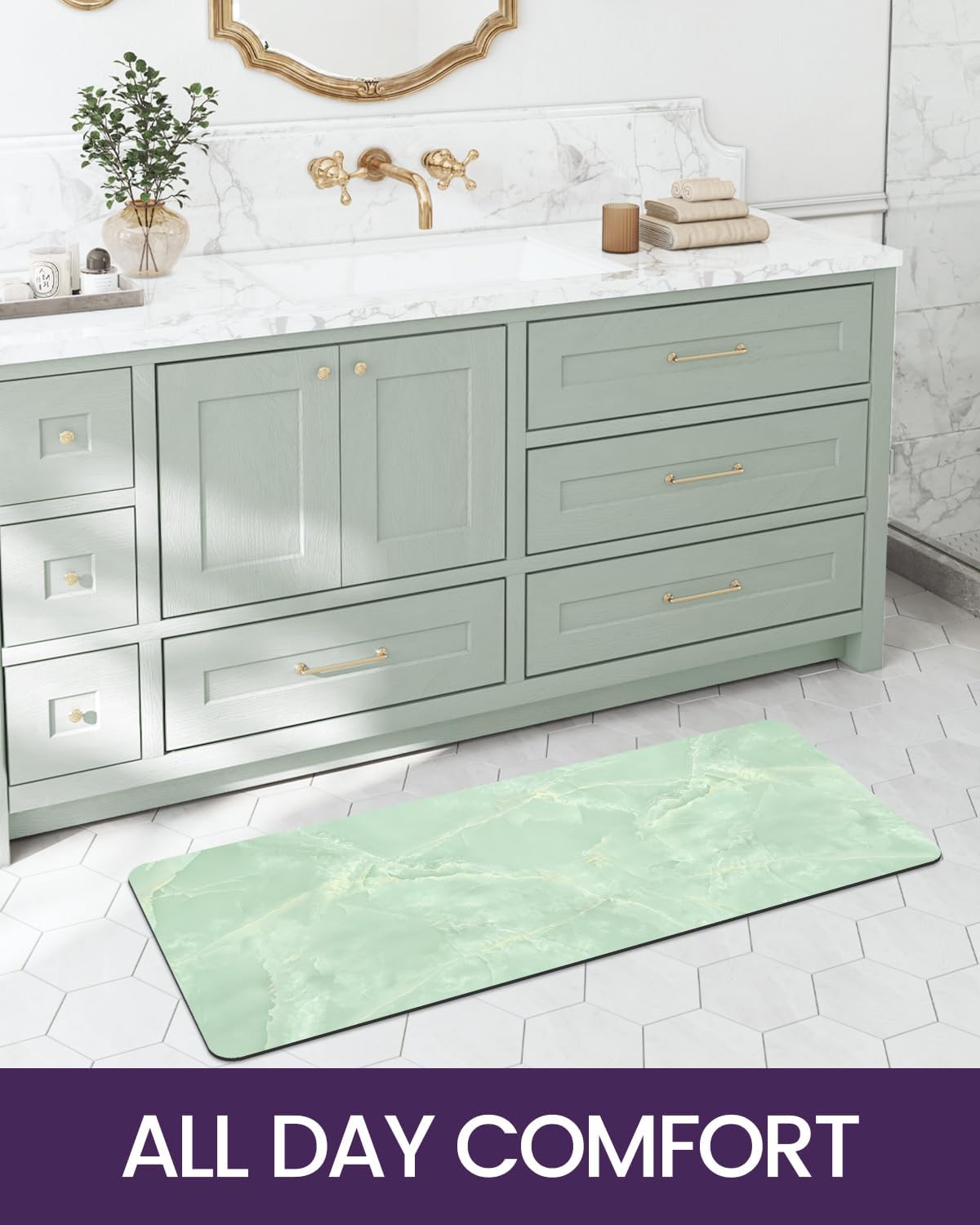 DEXI Bath Mat 16x24, Non Slip Quick Dry Rugs, Super Absorbent Ultra Thin Marble Bathmat, Washable Rubber Mats for Shower Floor, in Front of Bathtub, Sink, Bathroom Accessories Decor, Light Green