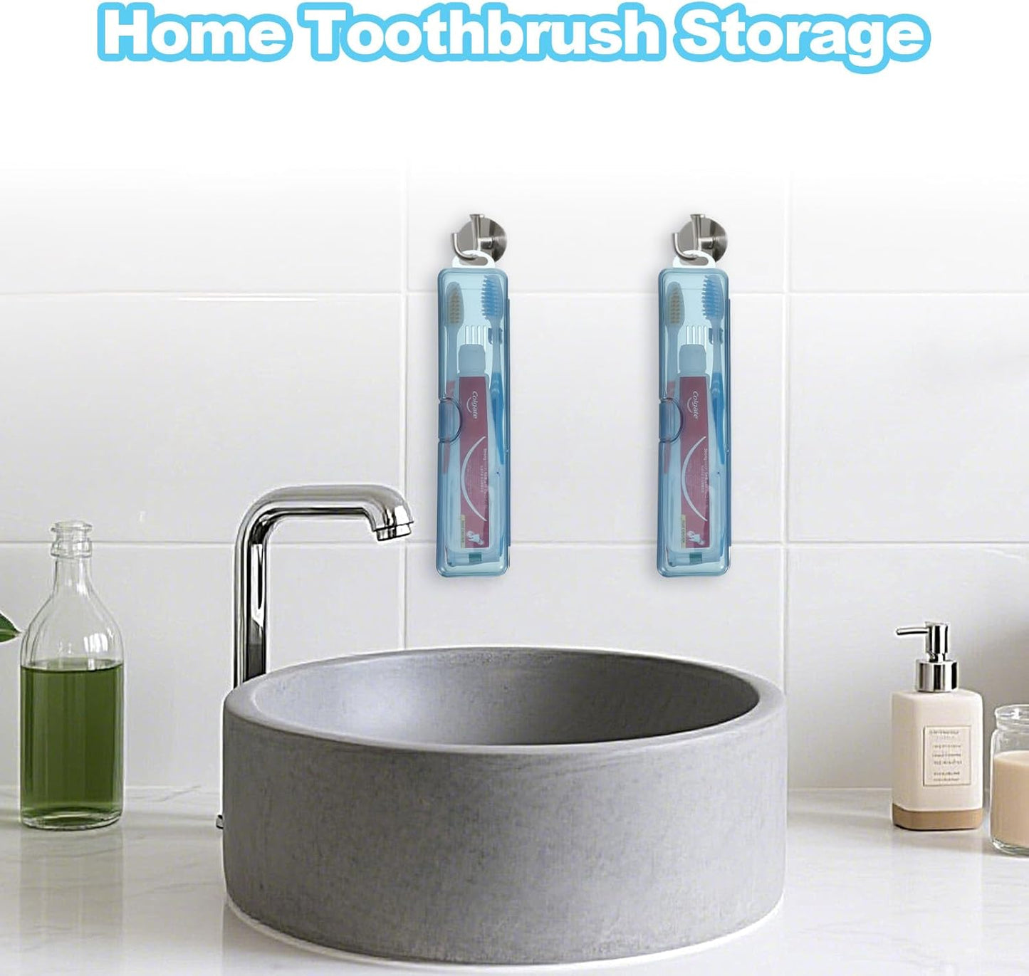 2 Pack Tooth Brush Case Travel,Toothbrush Holder Travel Case 7.9 x 1.8 x 1.1 In,Portable Plastic Toothbrushes Travels Holder with Secure Seal, Blue