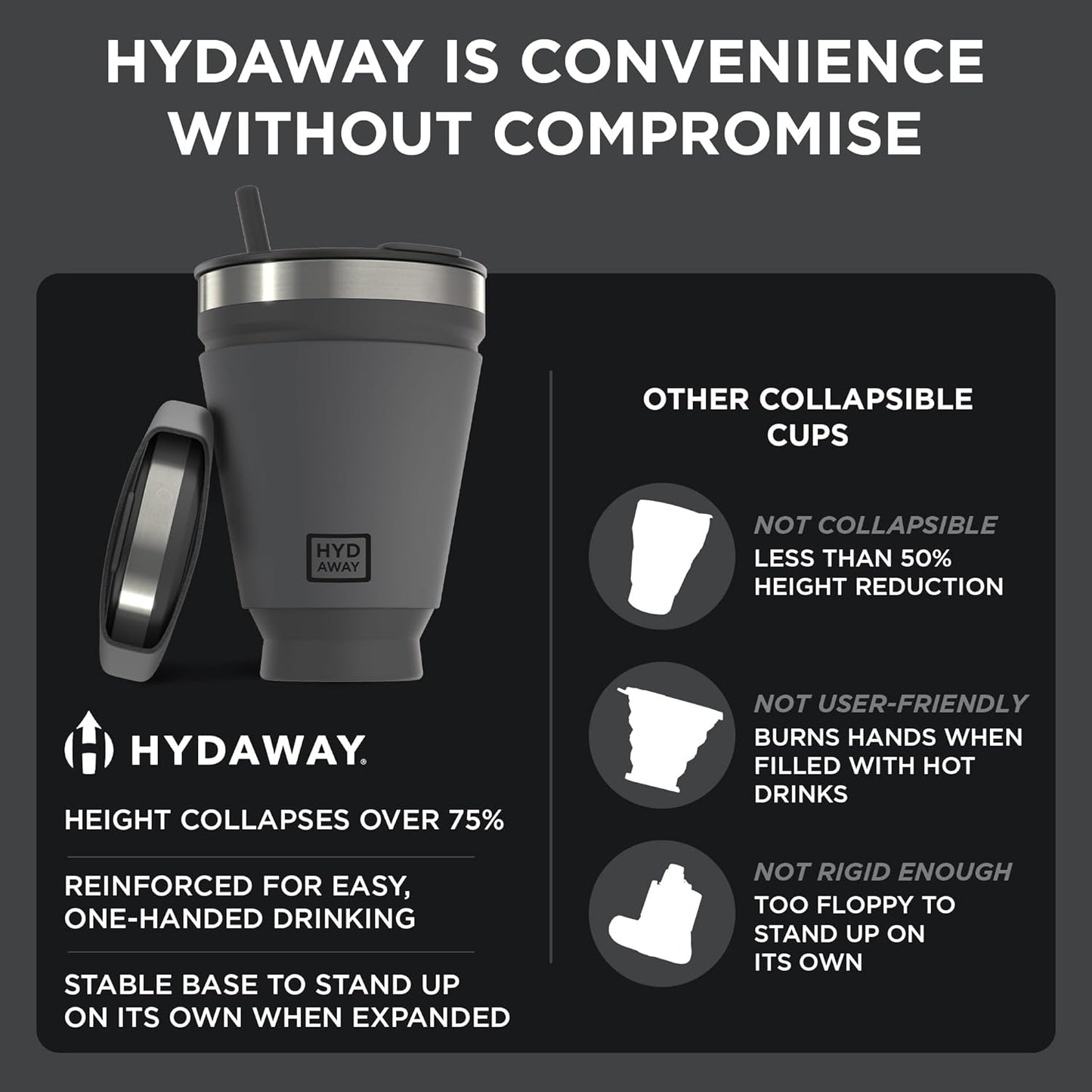 HYDAWAY 16oz Collapsible Tumbler - BPA-Free, Reusable Silicone Cup with Lid & Insulating Sleeve - Perfect for Coffee, Travel, and Everyday Use