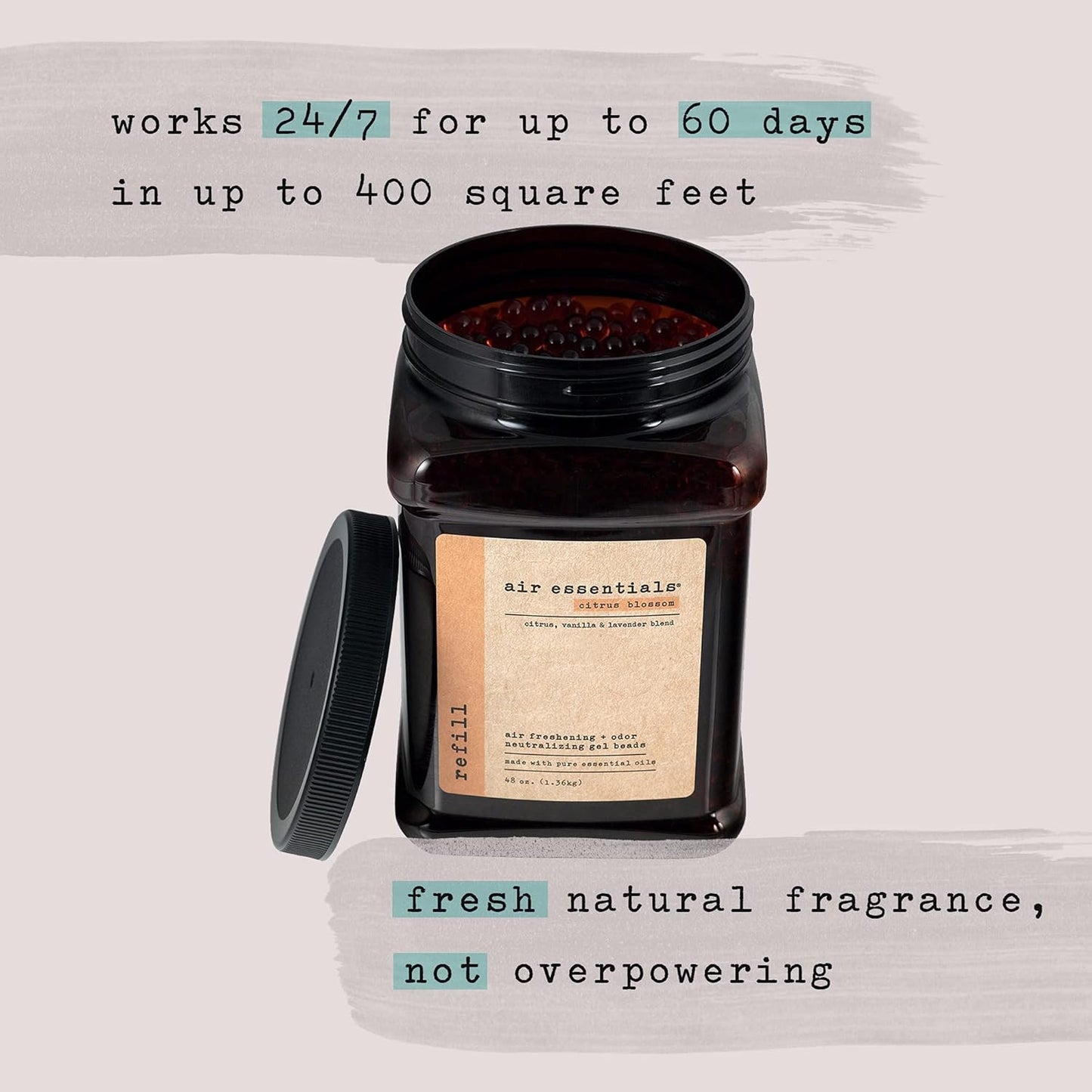 Air Essentials Air Freshener & Odor Neutralizer Gel Bead Refill – Odor Eliminator - Made with Pure Essential Oils – Citrus Blossom - 48 Ounce