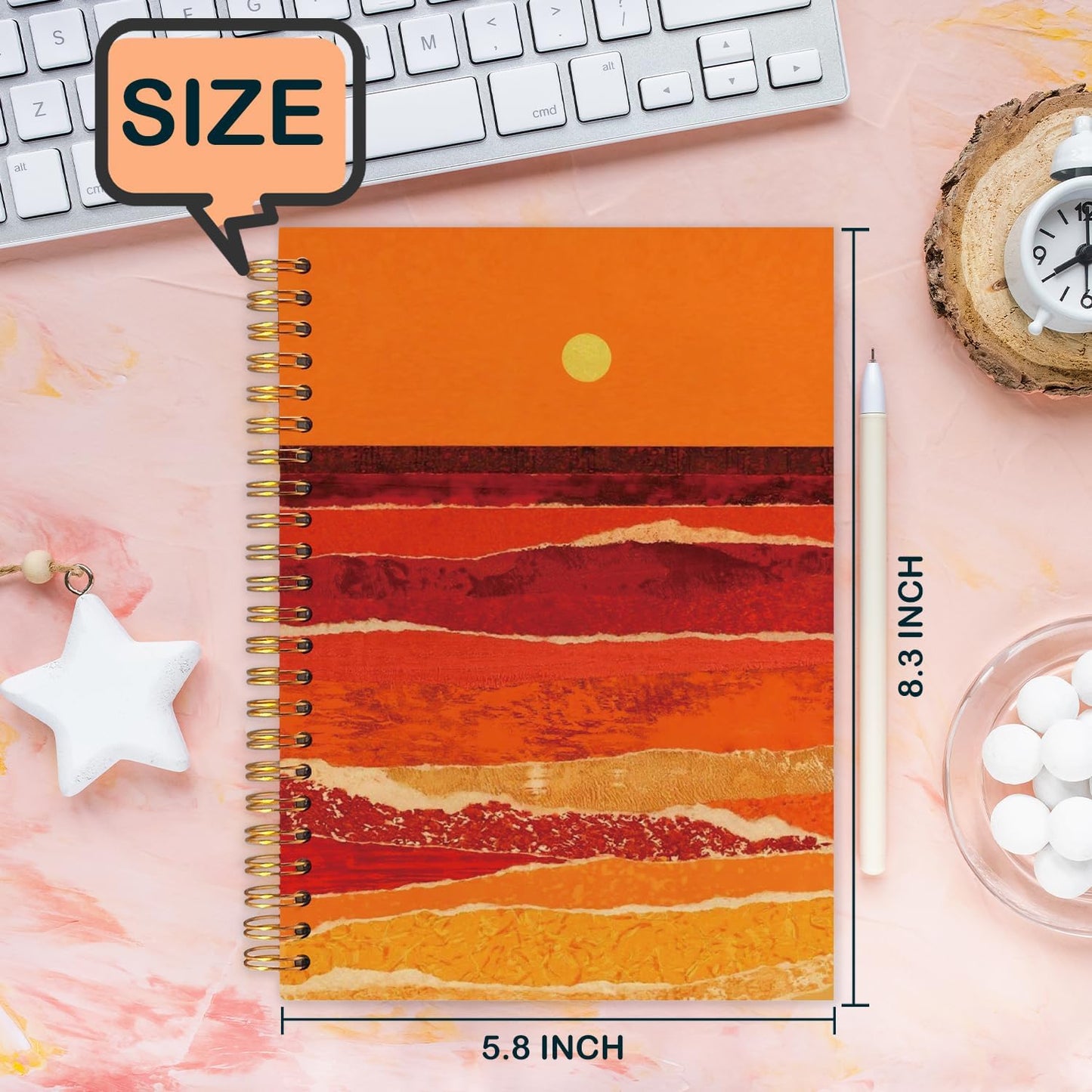 Boho Abstract Gold Beach Spiral Journal Notebook 5.5x8.3in, Abstract Sunset Ocean Beach Landscapes Notebooks for Note Taking, Gifts for Beach Lovers Hardcover Notebook Journal