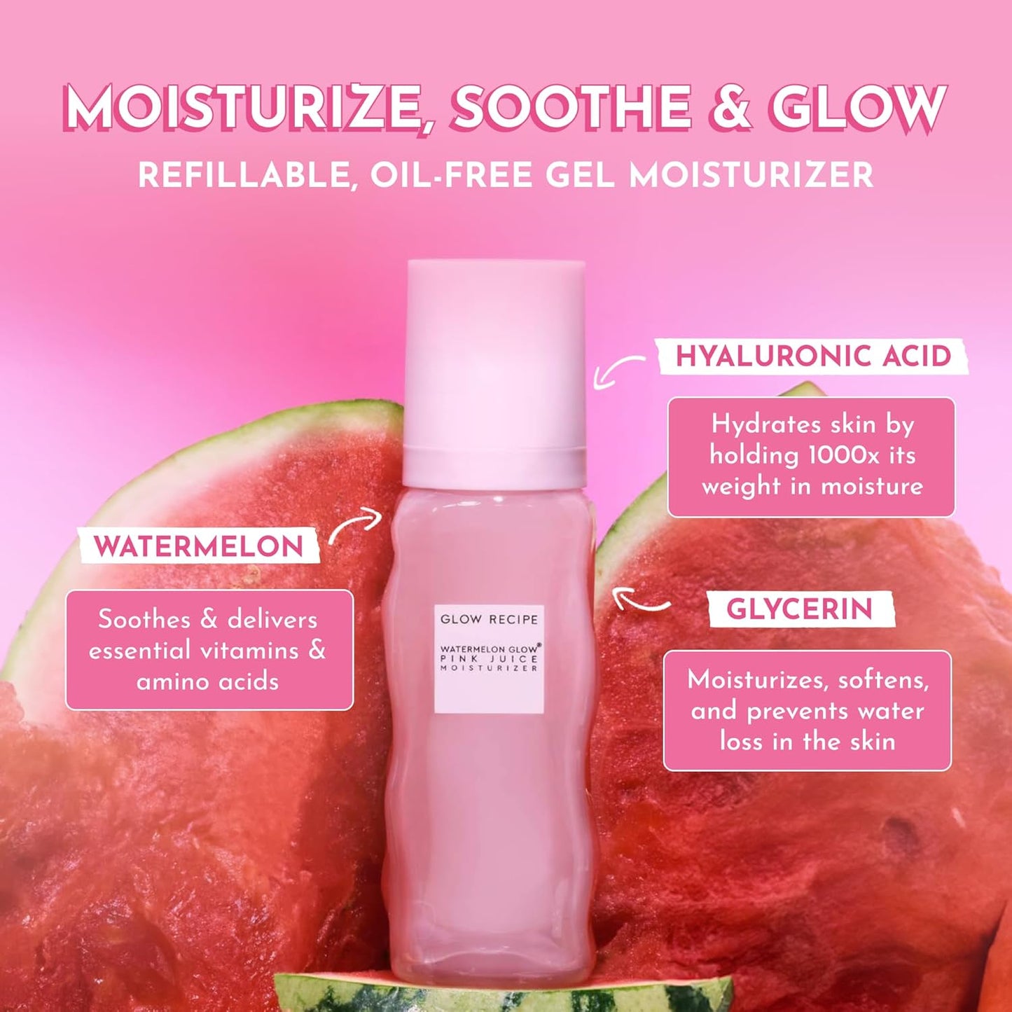Glow Recipe Limited Edition Pride Pink Juice Water Gel Face Moisturizer - Hydrating Hyaluronic Acid, Radiance Boosting, Non-Comedogenic, Oil-Free, Long-Lasting Korean Skin Care for Oily Skin (50ml)