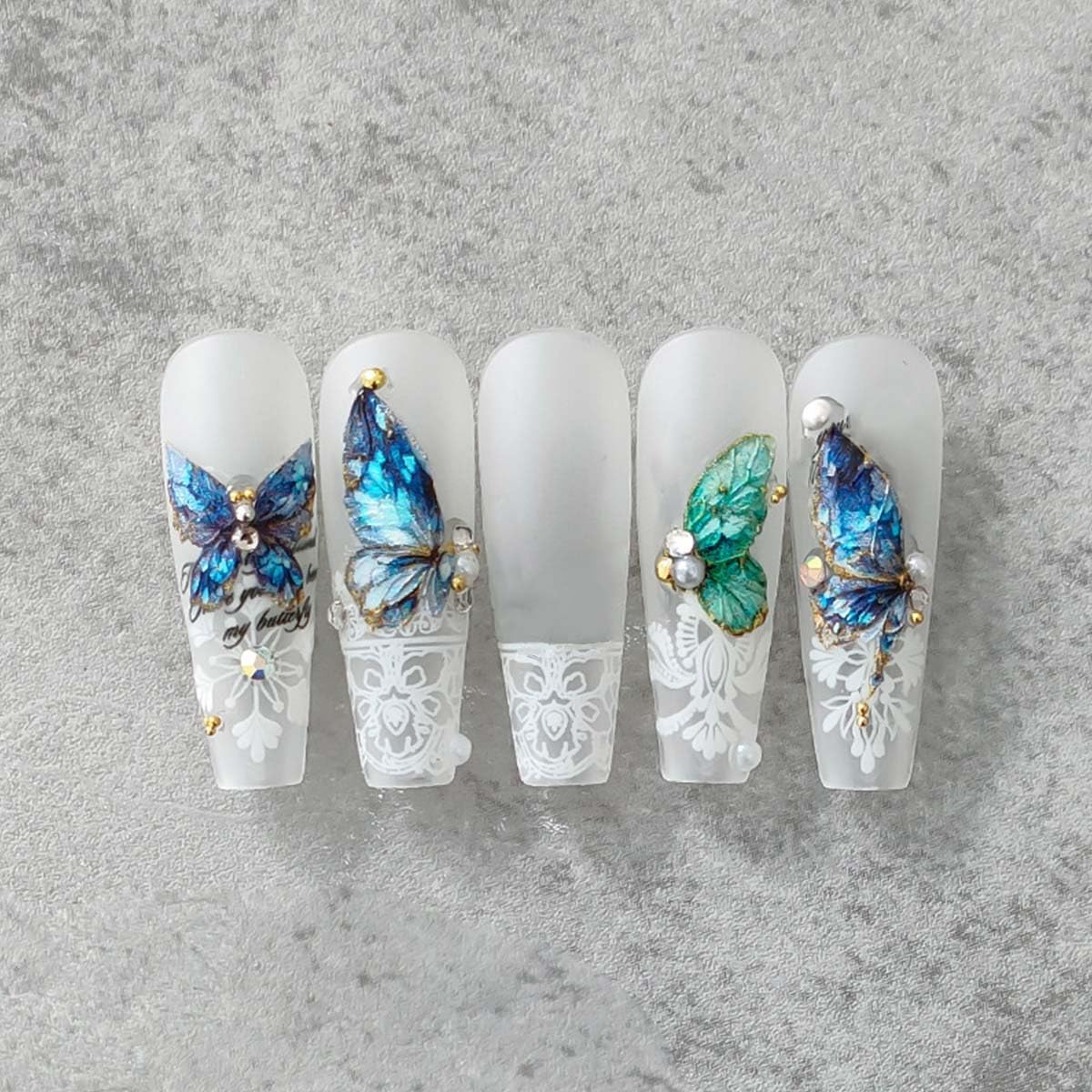 5D Embossed Blue Butterfly Nail Stickers Butterfly Nail Art Blue Green Nail Decals Spring Stickers for Nails Designs Self Adhesive Nail Art Supplies & Decorations for Women Girls 1 Sheet