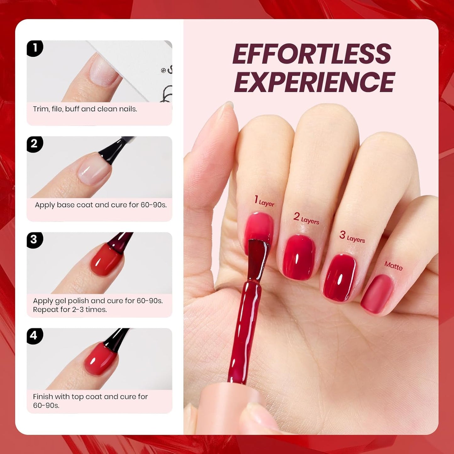 Beetles Jelly Red Gel Nail Polish - 15ML Fall Red Neutral Sheer Gel Polish Translucent Effect Soak Off UV French Nail Art Manicure Salon Gift for Women