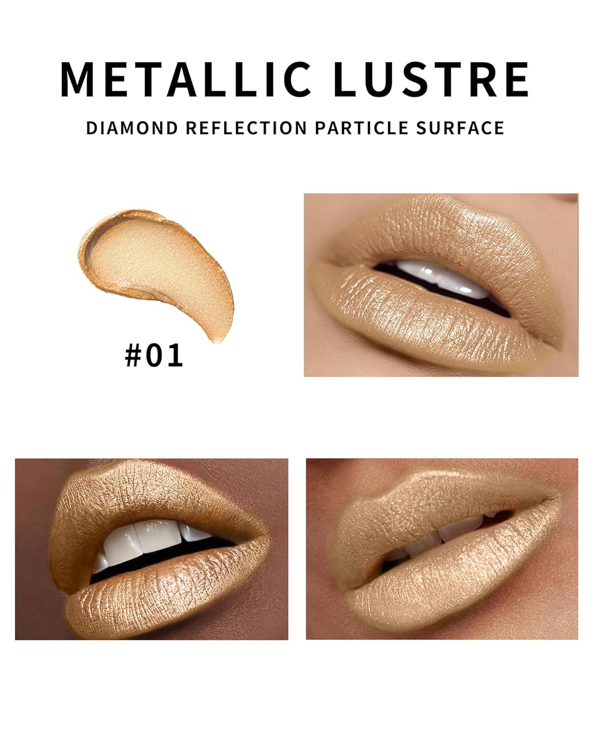 Glitter Metallic Shimmer Gold Lipstick Long Lasting,Diamond High Pigmented Nude Red Metallic Matte Liquid Lipstick Non-Stick Lip Gloss,Transfer Proof Lip Color Lip Stick Makeup for Women-01