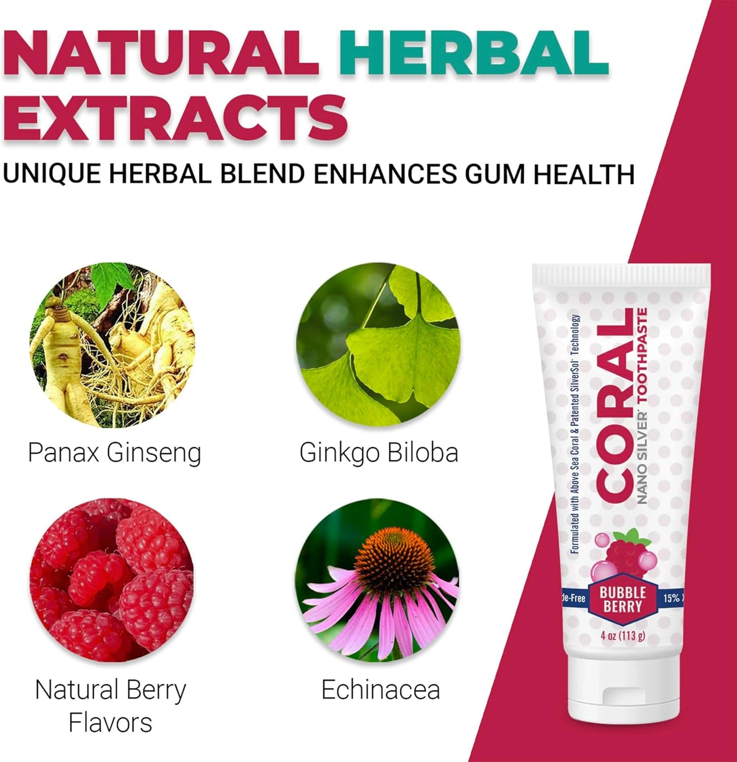 Coral Nano Silver Bubble Berry Kids Toothpaste, Natural Fluoride Free Teeth Whitening Toothpaste, Coral Calcium Nano Silver Infused SLS Free - 4 Ounces