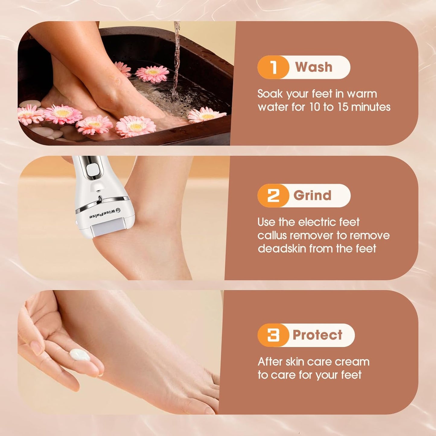 Electric Feet Callus Remover, Rechargeable Electronic Foot File Pedicure Tools, IPX6 Waterproof Electric Callus Remover for Feet with 3 Rollers, Professional Foot File for Dead, Hard, Cracked Skin