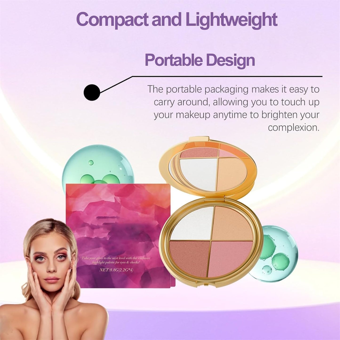 Eye & Cheek Palette - Makeup Kit with Eyeshadow, Highlighter, Blush & Contour Powder, Includes Detachable Brush for a Natural Shimmer Glow, Face Contouring Palette for Women (2 PCS)