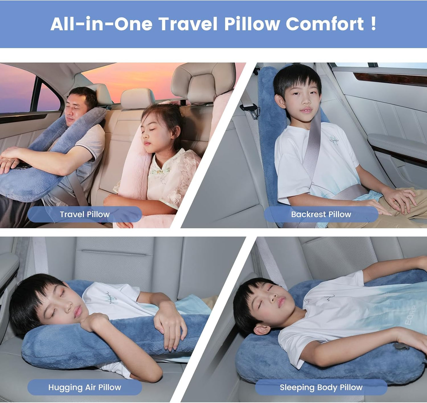 Car Pillow for Kids, Professional Kids Car Pillow for Sleeping Inflatable Carseat Travel - Safe, Reliable - Travel Pillows for Kid Adult Car Seats Blue