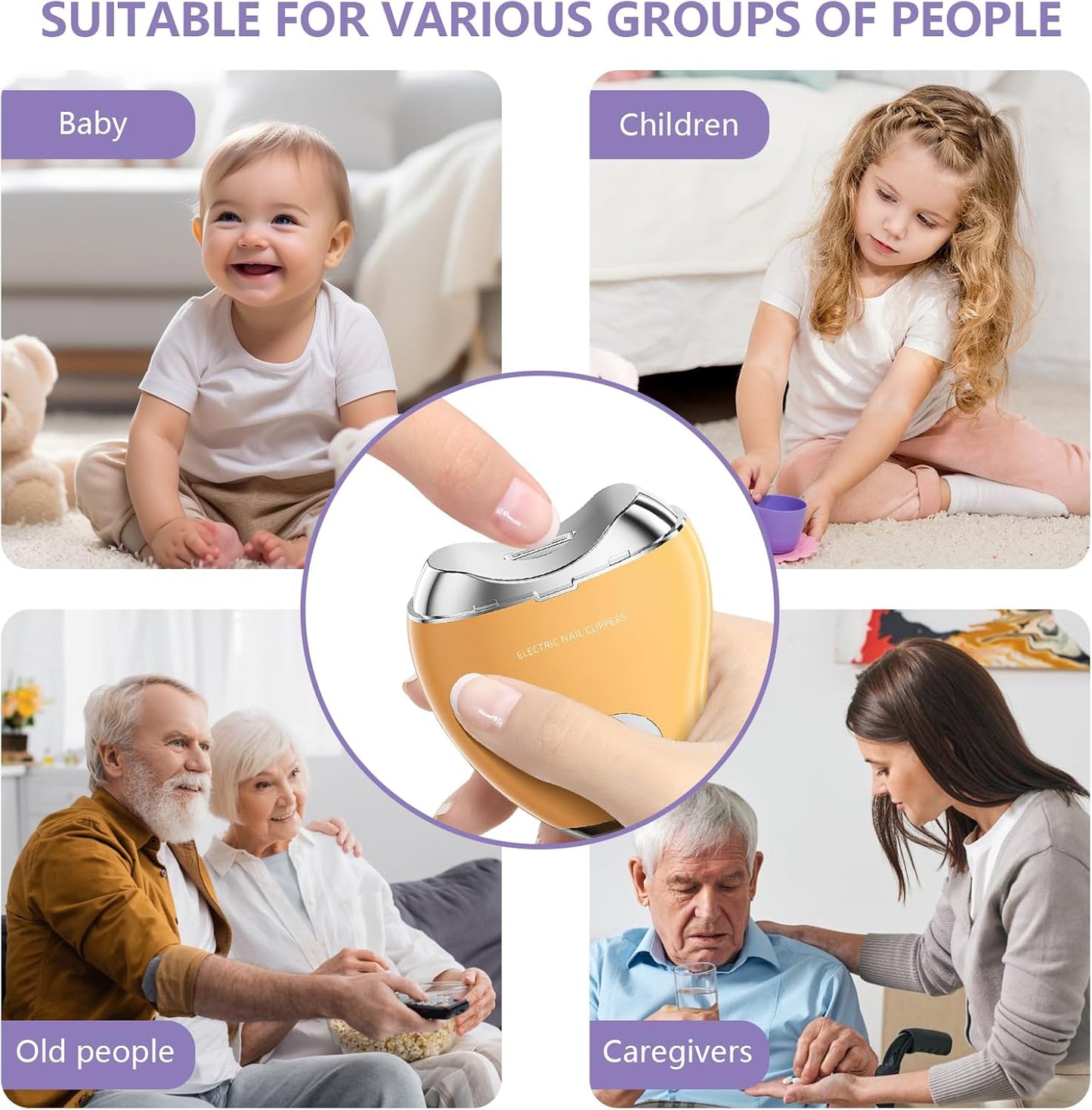 Type-C Professional Electric Nail File and Polish with LED Light & Polisher โ 3 Adjustable Speeds, Safe Nail Clippers for Seniors, Adults and Kids, Built - in Storage, Effortless Manicure - Yellow