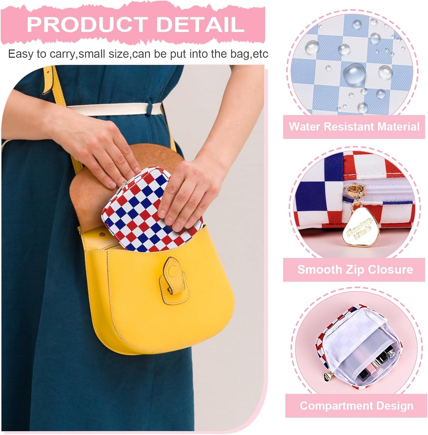 Desing Wish Period Bag Pouch Soft Cloth Sanitary Napkin Storage Bag Portable Menstrual Pad Pouches Tampon Holder for Purse First Period Kit for Girls 9-12 (Sky Blue Plaid)