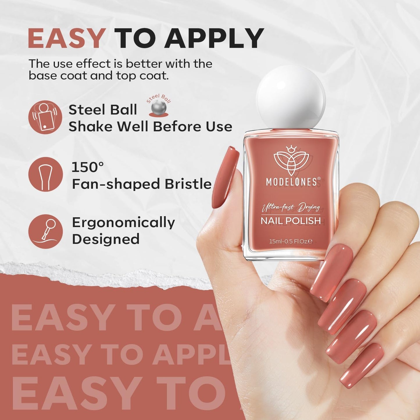 modelones Brown Nail Polish, Neutral Dark Nude 15 ml Quick Dry Nail Lacquer Strengthener Chip Resistant Long Last Shine Fingernail Toe Nail Art DIY Home Travel Manicure Gift for Women Girls 0.5 Fl Oz