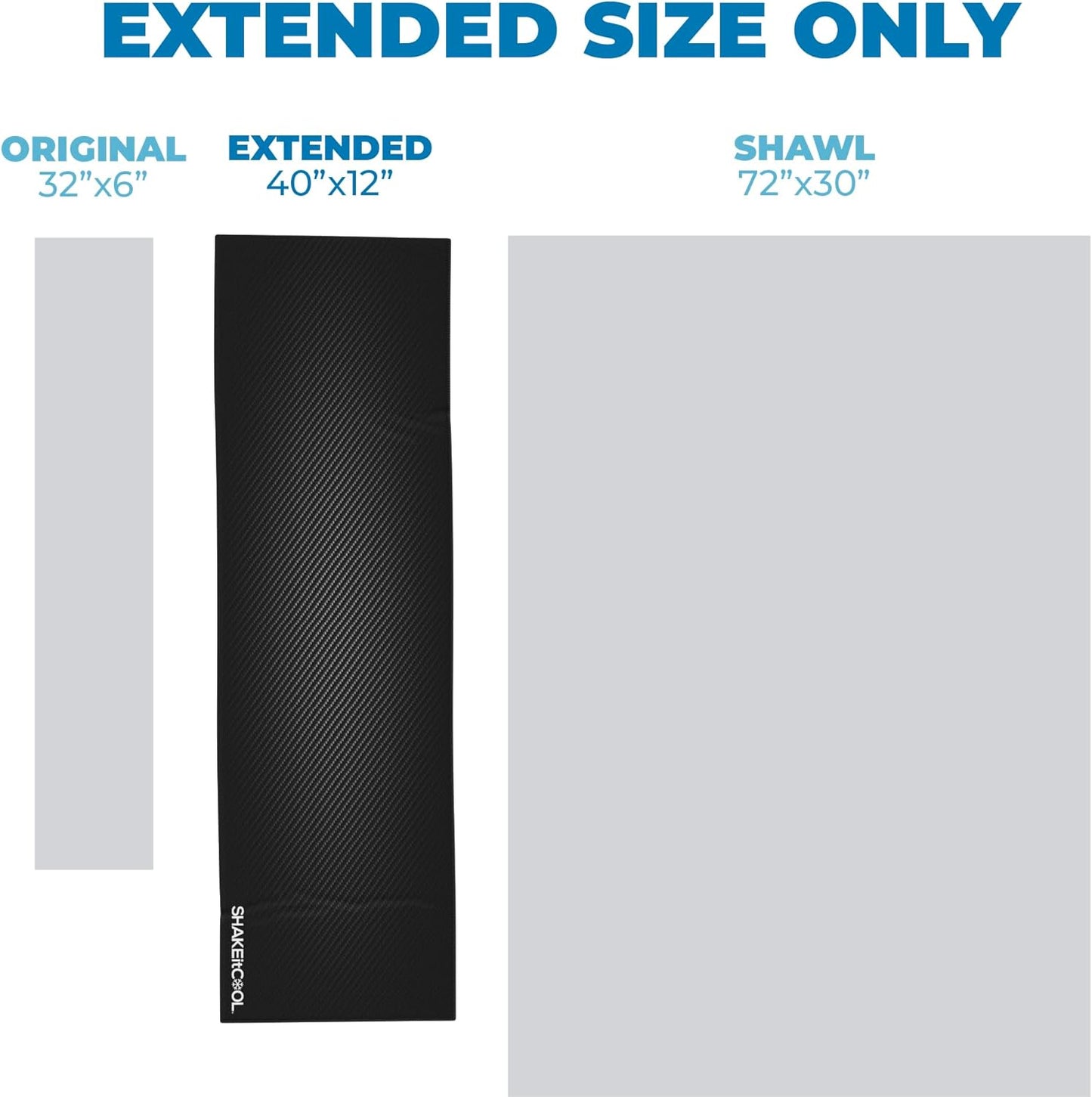 SHAKEitCOOL Extended Size Cooling Towel – Be Cool in Style - Heat Relief, Soft, Lightweight, Sun Protection, Easy Clean - Perfect for Biking, Hiking, Running, Yoga, Golf, Gardening - Carbon Fiber M