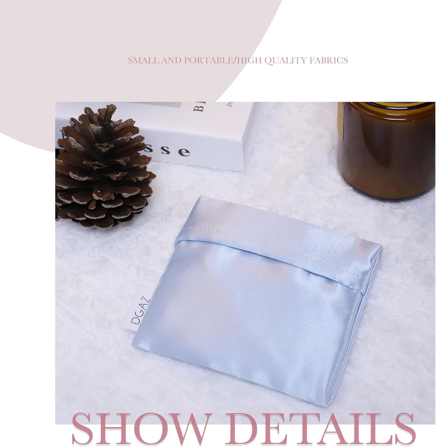DGAZ Silk Sanitary Napkin Storage Bag, Period Bag for Teen Aged Girls, Portable Period Bag for Panty Liners/Menstrual Cup/Small Tampons,Mini Makeup Bag for Purse(Celeste)