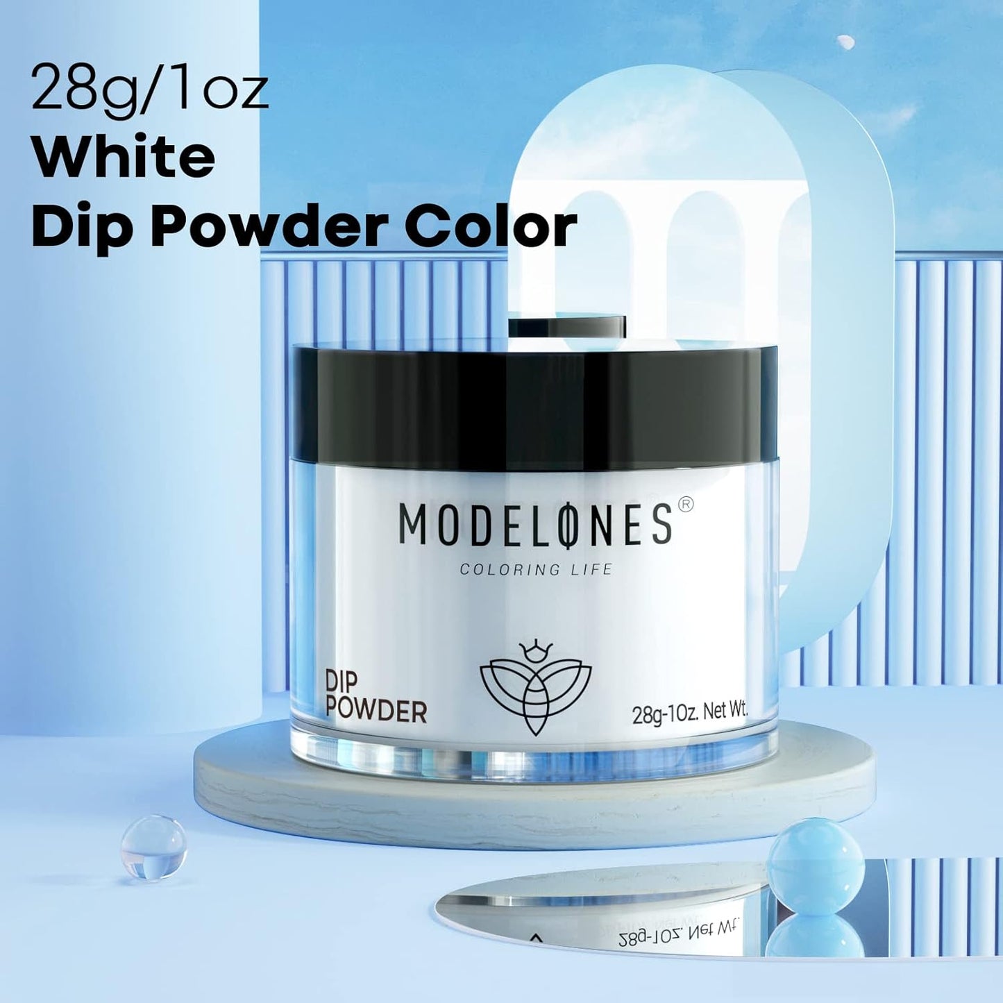 Modelones Dip Powder White Color, Nail Dipping French Nail Art Pro Collection System for Starter Manicure Salon DIY at Home, Odor-Free, Long-Lasting, No Needed Nail Lamp Cured, 1 Oz